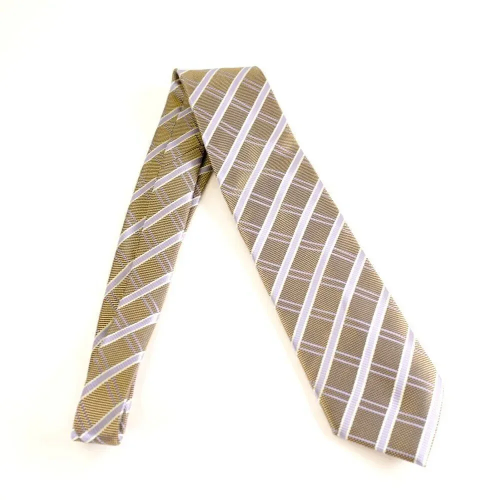 Haggar Black Gold‎ Check Purple Striped Woven Polyester Tie